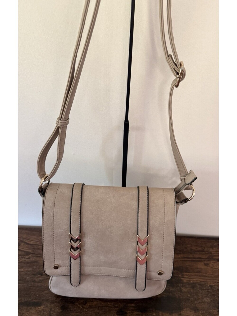 Alyssa Stone Chevron Crossbody Purse Handbag Double Compartment Faux Leather